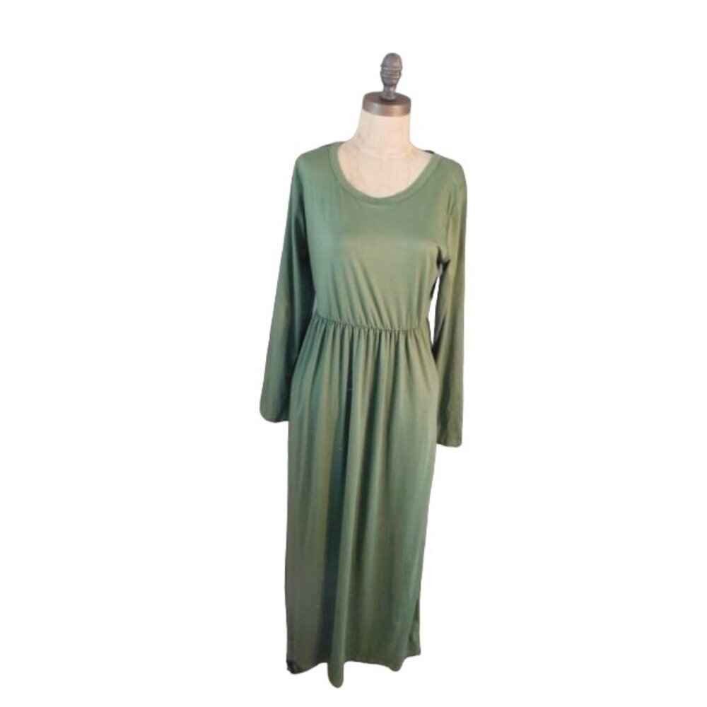 Auselily Size M Medium Green Long Knit Maxi Dress STRETCH Knit NWT